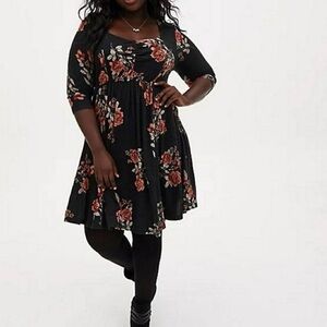 Torrid NWT Dress women’s 4X Floral Black Fit & Flare Dress super-soft plush